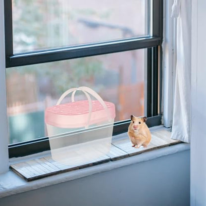 2pcs Portable Small Animal Carrier Cage, Pink Plastic Reptile Containers with Handle, Medium Turtle Box and Hamster Travel Carrier for Small Pets