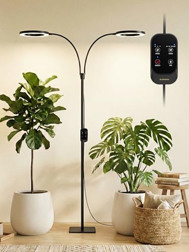 Tall Plant Grow Light for Indoor Plants, Full Spectrum Plant Light | 48W LED Grow Lamp with Dual Heads, 23.5-71" Adjustable Height, 3/9/12/16H Timer, 6-Level Dimming for Large Houseplants - color: Black (Dual Heads)