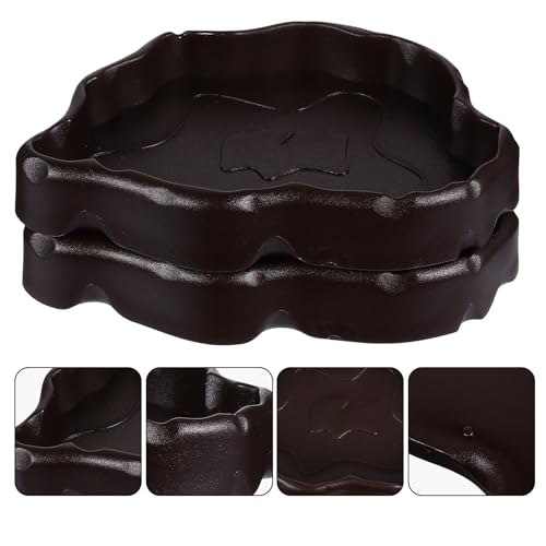 Outanaya 2pcs Reptile Feeding Bowl for Pet and Lizard, Nonporous Synthetic Resin Food and Water Dish, Black Cage Feeder to Avoid Worms Escaping, for Feeding Scenario