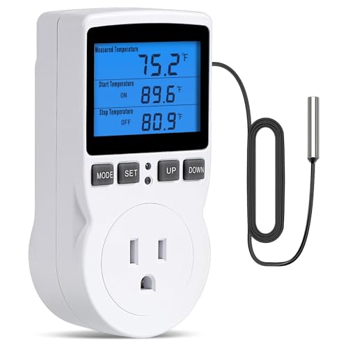 INKBIRDPLUS Plug in Thermostat Temperature Controlled Outlet Digital Thermostat Outlet Heating Cooling Control Timer 1800W 110V 15A Backlit Display (TC/Timer) - style: Temp