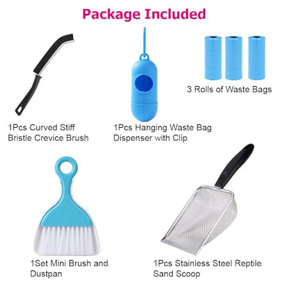 Reptile Sand Scoop Cleaning Kit for Bearded Dragon & Leopard Gecko Tank Accessories – Reptile Sand Sifter, Reptile Litter Scoop, Mini Brush & Dustpan, Hanging Waste Bag Dispenser