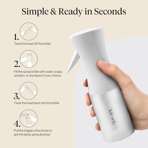 Kitsch Continuous Spray Bottle for Hair – White, 150ml | Fine Mister Spray Bottle & Water Spray Bottle – Recycled Hair Spray Bottle – Spray Bottles for Cleaning, Styling, & More - color: White