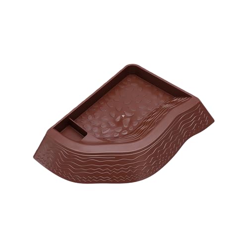 Turtle Water Bowl and Bathing Pool, Spacious Split Design for Soaking and Feeding, Ideal for Various Pet Reptiles Soaking Dish Separate Bathing Feeding - color: Reddish Brown