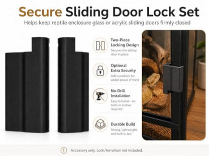 Reptile Enclosure Door Lock Compatible with Dubia Reptile Enclosures | Escape-resistant security clips; locks sliding glass doors; helps secure habitats for snakes, lizards, and geckos