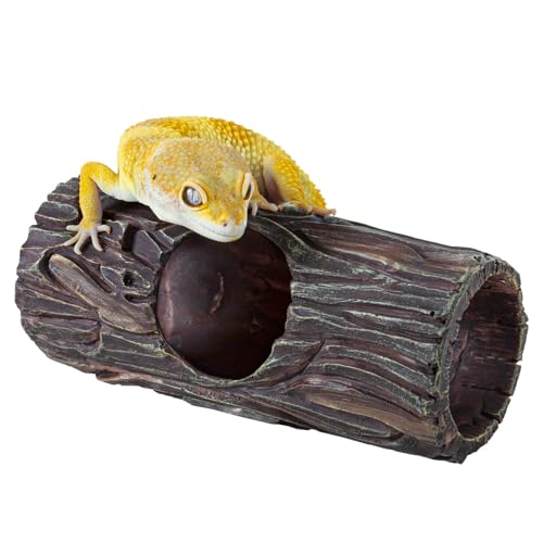REPTIZOO Magnetic Reptile Hide Cave Resin Hollow Tree Trunk Hideout, Gecko Hide with Strong Magnetic Climbing Toy Reptile Tank Accessories for Crested Gecko,Lizard, Terrarium Decor