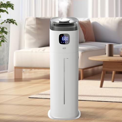 KZF Large Humidifier for Bedroom, 9L/2.5Gallon Ultrasonic Cool Mist Humidifier with Humidistat, 360°Nozzle, 350ML/H Big Mist Level, Suitable for Kids Room Livingroom Yoga Office Plant，White - color: White