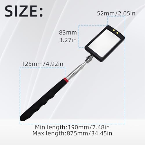 2Pcs Telescoping Lighted Inspection Mirror, Extendable Inspection Mirror | 360° Rotation, Retractable Handle, Bright LED Lights, for Inspection Viewing Mechanic Checking