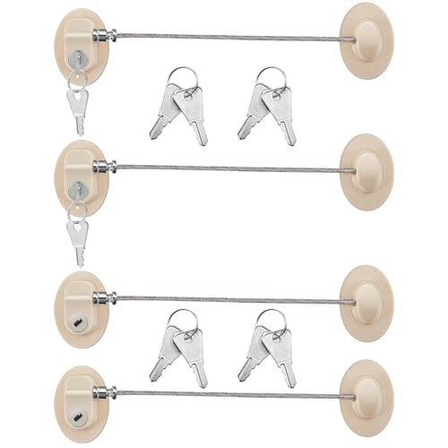 Hotop 4 Pack Cabinet Locks with Keys Refrigerator Fridge Locks Replacement with Steel Wire Self Adhesive Child and Baby Proofing Safety for File Drawers Deep Freezer Doors Latch(Light Brown) - color: Light Brown