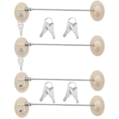 Hotop 4 Pack Cabinet Locks with Keys Refrigerator Fridge Locks Replacement with Steel Wire Self Adhesive Child and Baby Proofing Safety for File Drawers Deep Freezer Doors Latch(Light Brown) - color: Light Brown