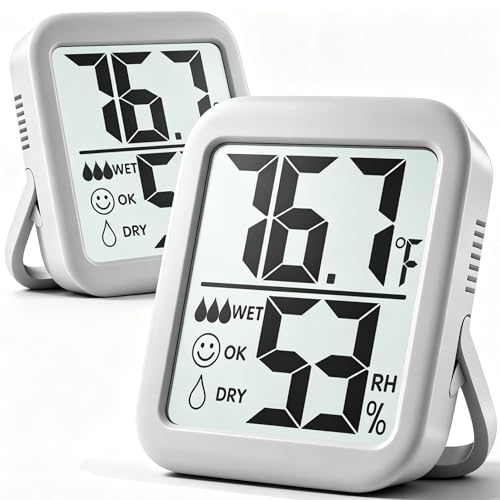 2 Pack Room Thermometer Indoor Hygrometer | Monitor Temperature & Humidity, Accurate, Fast Read, Easy To View, Magnetic/Kickstand/Hanging, ℉/℃, w/ Battery, Compact - color: 2 Pcs* Space Grey