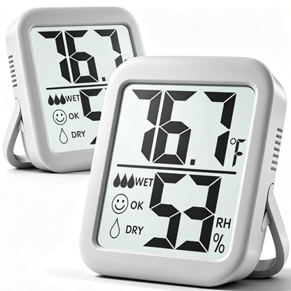 2 Pack Room Thermometer Indoor Hygrometer | Monitor Temperature & Humidity, Accurate, Fast Read, Easy To View, Magnetic/Kickstand/Hanging, ℉/℃, w/ Battery, Compact - color: 2 Pcs* Space Grey