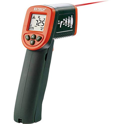 Extech IR267 Mini Infrared Thermometer, Dual Laser, Type K Input | Non-contact IR and Type K, -58 to 1112F (-50 to 600C), dual laser, adjustable emissivity, MIN/MAX, hold