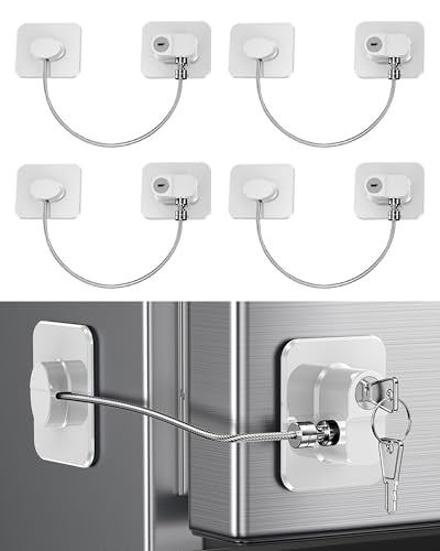 4 Pack Refrigerator Locks with 8 Keys, Child Safety Lock for Fridge Door Locks, Cabinets, Freezer, Desk Drawers, Wardrobes, Closets, Windows-No Tools Need or Drill (Patent) - color: 4 pcs White Lock