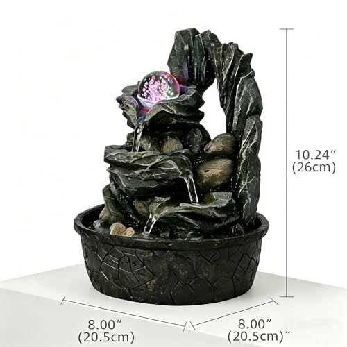 Three Bowls with Rotating Ball Flowing Tabletop Fountain Home Décor Indoor Decor Waterfall Sound Zen Mini Fountain Multicolor LED Light - size: H10.24"