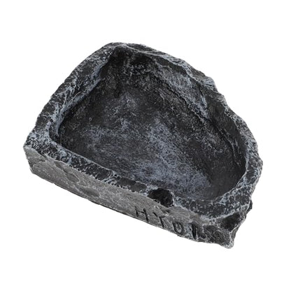 Reptile Food Dish, Resin Lizard Reptile Food Dish, Turtle Water Bowl, Terrarium Feeding Bowl Accessory for Lizard Tortoise Snakes Gecko, Black, 4.72"x3.74"x0.98" - color: Black