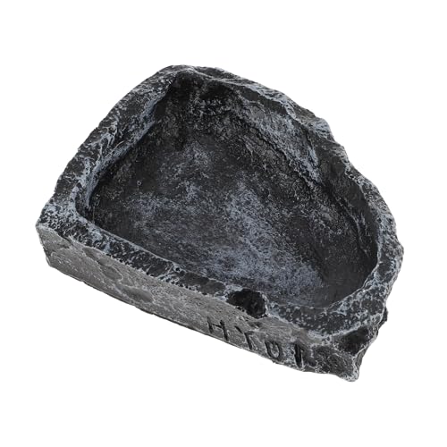 Reptile Food Dish, Resin Lizard Reptile Food Dish, Turtle Water Bowl, Terrarium Feeding Bowl Accessory for Lizard Tortoise Snakes Gecko, Black, 4.72"x3.74"x0.98" - color: Black