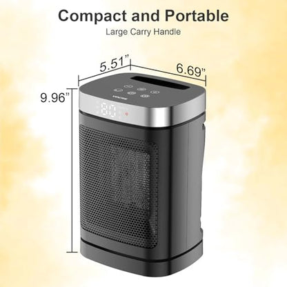 Space Heater, Portable PTC Ceramic Heater for Indoor Use, 1-12H Timer, Remote Control, 70° Oscillation, Overheat & Tip-Over Protection, Suitable for Office and Bedroom - size: 9.96''/70°Oscillation