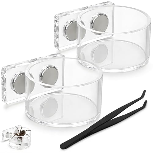 2 Pack Jumping Spider Feeding Dish – Acrylic Magnetic Water Bowl with Feeding Tong | Leak-Proof Tarantula Food Dish Small Reptile Water Dish | Jumping Spider Enclosure Accessories - color: 2 pcs
