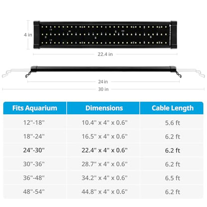 NICREW ClassicLED Plus LED Aquarium Light with Timer, Planted Fish Tank Light 18 Watts for 24-30 Inch, Daylight and Moonlight Cycle - size: 24 - 30 in
