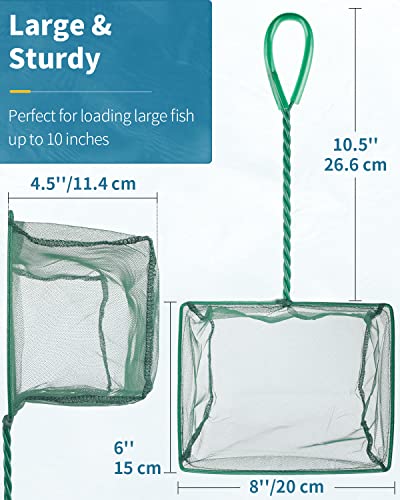 Pawfly Aquarium Fish Net with Braided Metal Handle Square Net with Soft Fine Mesh Sludge Food Residue Wastes Skimming Cleaning Net for Fish Tanks Small Koi Ponds and Pools - style: 8 Inch