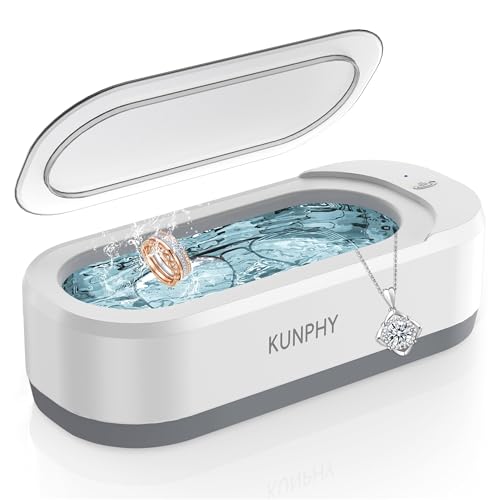 Jewelry Cleaner, KUNPHY 46kHz Ultrasonic Cleaner, White | One-Touch Control,12 OZ Tank, Fits Rings, Glasses, Jewelry, Dentures, Ideal Gift for Women Mom Wife Daughter - color: White