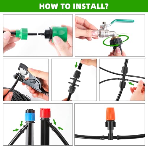 240FT DIY Automatic Drip Irrigation System Kit for Garden | Plant Watering for Greenhouse Patio Lawn, Adjustable Emitters, 5/16" & 1/4" Tubing