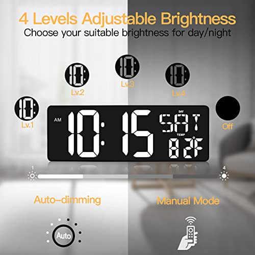 XREXS 17.2 Inch Large Digital Wall Clock with Remote Control | LED Large Display Count Up & Down Timer, Adjustable Brightness Alarm Clock with Temperature for Living Room, Home, Gym - color: White