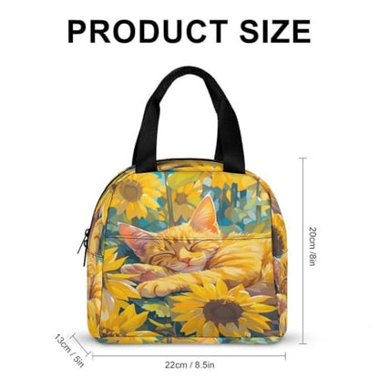 Sleeping Cat Sunflower Lunch Bag for Women Men | Insulated Lunch Box Leakproof Food Meal Containers Reusable Foldable 6L Capacity Lunch Tote Bags for Work Picnic Travel - color: Style 5