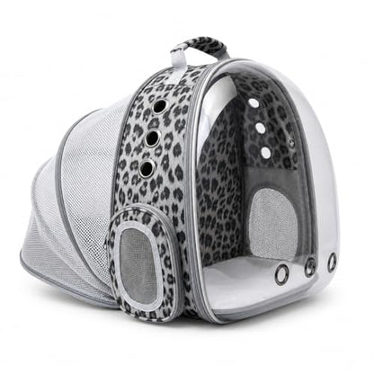 Expandable Cat Carrier Backpack with Bubble Window, Black and White | Breathable mesh, anti-collapse frame, side door, safety leash and escape-resistant zippers for vet visits and outdoor travel. - color: Black and White Animal