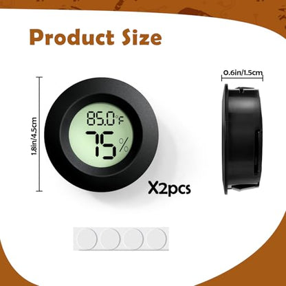 Vodolo 2PCS Reptile Thermometer and Humidity Gauge,Digital Adhesive Reptile Terrarium Hydrometer,Bearded Dragon Tank Accessories,Pet Humidity Meter Supplies for Leopard Crested Gecko,Snake,Lizard - size: 2PCS Rounded