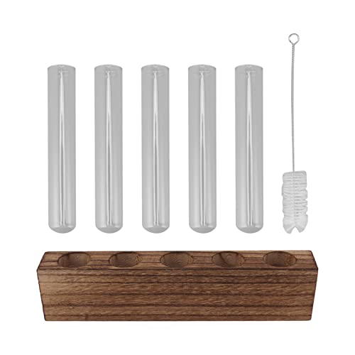 Pssopp Plant Propagation Station Glass Test Tube Plant Terrarium with Wooden Stand for Home Decor Office Living Room Garden (5 Tubes) - size: 5 Tubes