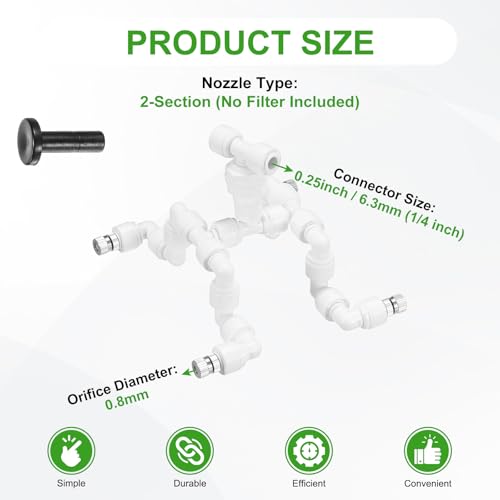 M METERXITY Reptile Mister Nozzles, 0.8mm Pore Copper 1/4" Four-Head Reptile Misting Spray Nozzle with Plug for Terrarium/Vivarium, 360 Degree Adjustable Detachable Nozzles [White]
