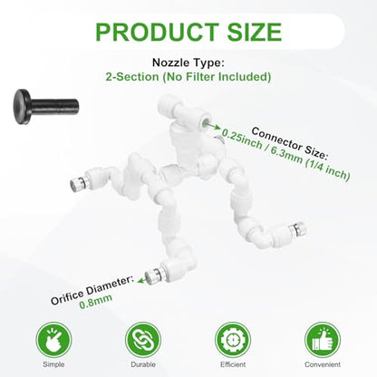 M METERXITY Reptile Mister Nozzles, 0.8mm Pore Copper 1/4" Four-Head Reptile Misting Spray Nozzle with Plug for Terrarium/Vivarium, 360 Degree Adjustable Detachable Nozzles [White]
