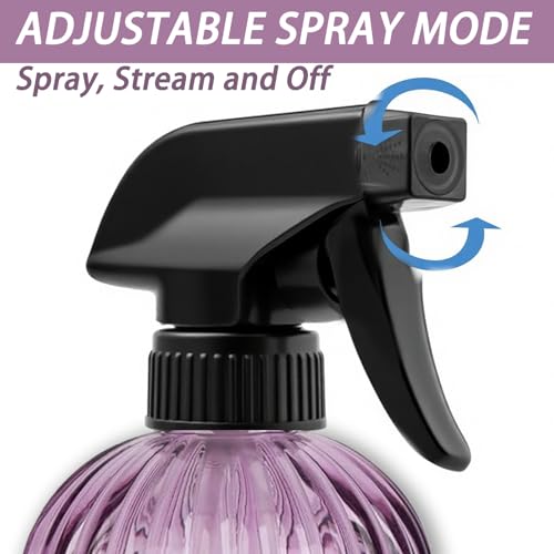 Glass Handheld Spray Bottle, 13.5oz, Purple, Adjustable Nozzle | Pressure Watering Can, Plant Mister Fine Mist for Indoor Flowers, Outdoor Gardening, Cleaning, Pets Care, Hair - color: Purple