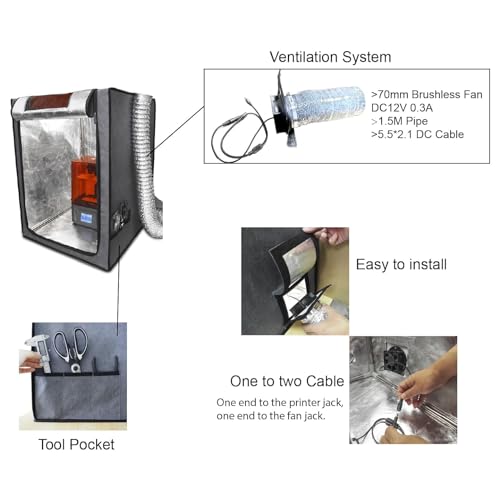 Multifunctional 3D Printer Enclosure Ventilation Eliminate Odors Tent Cover | Adjustable vent Compatible with Anycubic Photon Mono 4, Elegoo Saturn / Mars 3/4 & Creality Halot Series Resin 3D Printer