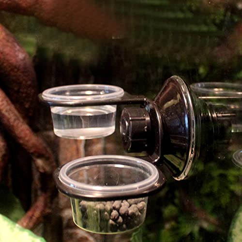 2 Pack Reptile Feeder Gecko Lizard Feeding Cup with Suction Cup, Reptile Food Water Feeder Dish with 6 pcs Cups for Geckos,Chameleon Lizard (Double(Black)) - size: Double(BLACK)
