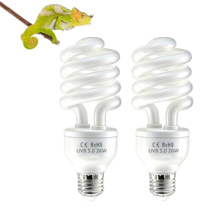 2 Pack E26 5.0 UVA UVB Reptile Light Bulb | 26W UVB Light Tropical Compact Fluorescent Terrarium Lamp for Chameleon Iguana Turtle Gecko Frog Snake - size: 26W UVB 5.0