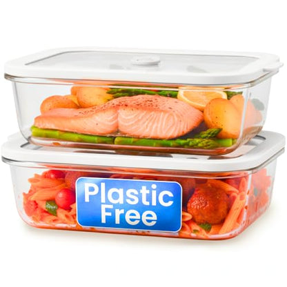 Non-Toxic Glass Food Containers with Lids, 2-Pack, 50 oz, Airtight, Gray | Plastic & BPA free. Glass body, glass lid & platinum silicone seal. Airtight & leakproof. Freezer & microwave safe. - color: Gray, size: 50 Oz