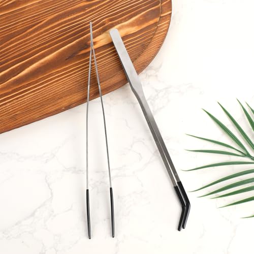 4pcs Reptile Feeding Tongs, Stainless Steel Straight Curved Aquarium Feeder Tweezers Tools with Rubber Tips for Bearded Dragons Snake Lizards Gecko