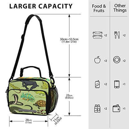 Snakes Lizard Chameleon and Turtle Animal Lunch Bag, Cooler Lunch Tote Box Insulated Lunch Bags Food Container for Men Women Kids