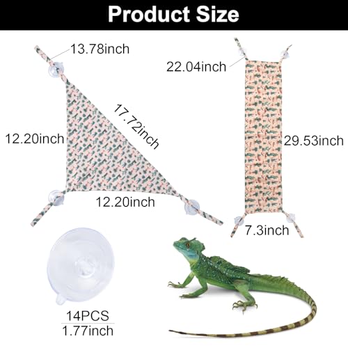 4 Pack Bearded Dragon Hammock with Suction Cup, Reptile Hammocks | Lounger Suitable for Resting or Sleeping, Fabric Reptile Hammock for Lizard, Chameleon and Gecko, Cactus Pattern - color: White and Yellow