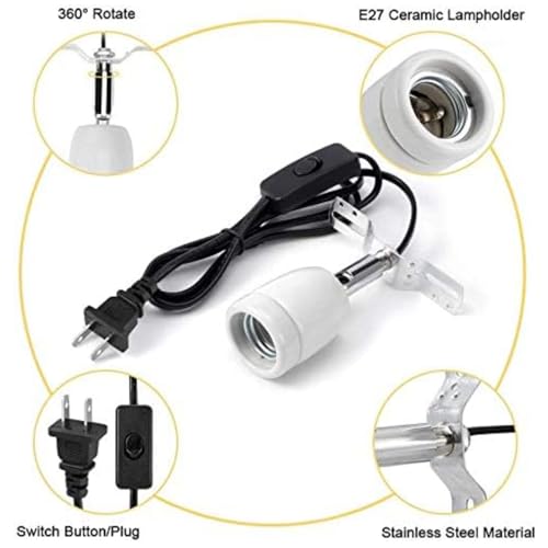 CHICIRIS 300W Lamp Socket, 360° Rotatable Heating Light Adjustable Bracket Kit with One-Button Switch, E26/E27 Ceramic Lamp Holder, for Aquarium, Lizard, Tortoise, Snake (Without