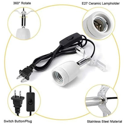 CHICIRIS 300W Lamp Socket, 360° Rotatable Heating Light Adjustable Bracket Kit with One-Button Switch, E26/E27 Ceramic Lamp Holder, for Aquarium, Lizard, Tortoise, Snake (Without