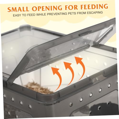 ibasenice Large Black Plastic Reptile Feeding Box with Water Dish, Ventilated Breeding Enclosure for Lizards, Spiders, Geckos, and Frogs, Portable Habitat Terrarium for Pet Reptiles