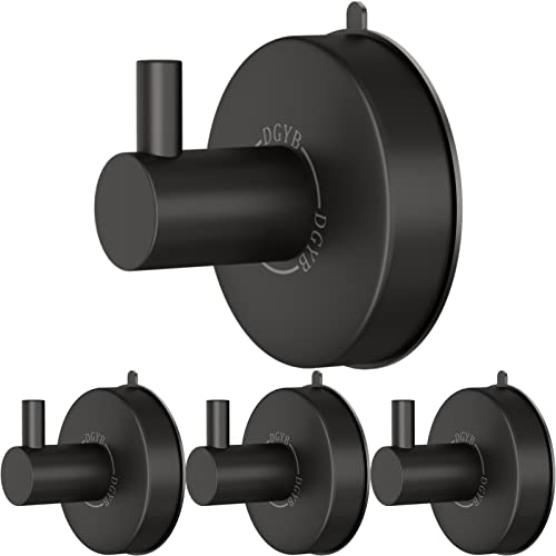 DGYB Black Suction Cup Hooks for Shower Set of 4 Bathroom Towel Hooks for Wall SUS 304 Stainless Steel Vacuum Hooks for Loofah 15 LB Glass Shower Door Hook - color: 4 Pack-Matte Black