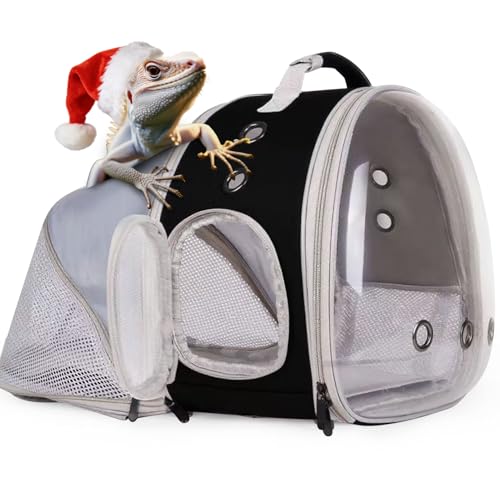 WEVONIGU Expandable Small Animal Backpack Carrier with Clear Bubble Window Large Space Travel Cage for Hedgehog Rat Parrot,Bearded Dragon,Sugar Glider,Airline Approved (Black, BE Backpack) - color: Black, size: BE Backpack