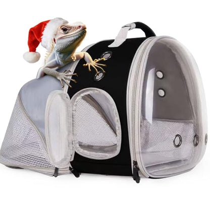 WEVONIGU Expandable Small Animal Backpack Carrier with Clear Bubble Window Large Space Travel Cage for Hedgehog Rat Parrot,Bearded Dragon,Sugar Glider,Airline Approved (Black, BE Backpack) - color: Black, size: BE Backpack