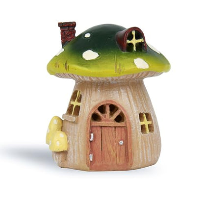 Miniature Fairy Garden Mushroom House – Resin Fairy House Statue with LED Light, Cute Mushroom Decor for Patio, Tiny Home Terrarium or Outdoor Yard Decor - Miniature Figurines and Garden Accessories