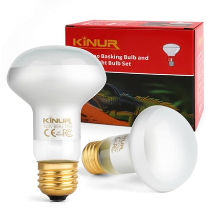 KINUR Reptile Heat Lamp Bulb-75W 2 Pack,UVA Basking Light,Natural Daylight Heating Light for Bearded Dragon,Turtle,Tortoise,Lizard,Snake,Gecko,Chicken with Digital Temperature Strips E26 - color: White-2 Pack