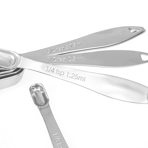 6-Piece 18/8 Stainless Steel Measuring Spoons Set, Silver | Six Engraved US and Metric Sizes From 1/8 TSP to 1 Tbsp Fit Narrow Spice Jars and Stay Together On an O-shaped Ring - color: Silver, size: 6 Piece